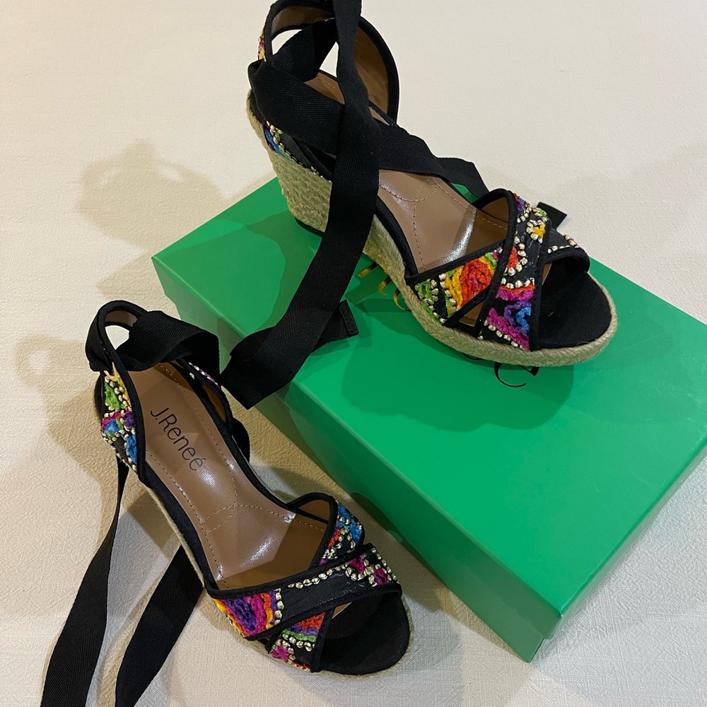 J.Renee Black Wedge Shoes with Clear Straps